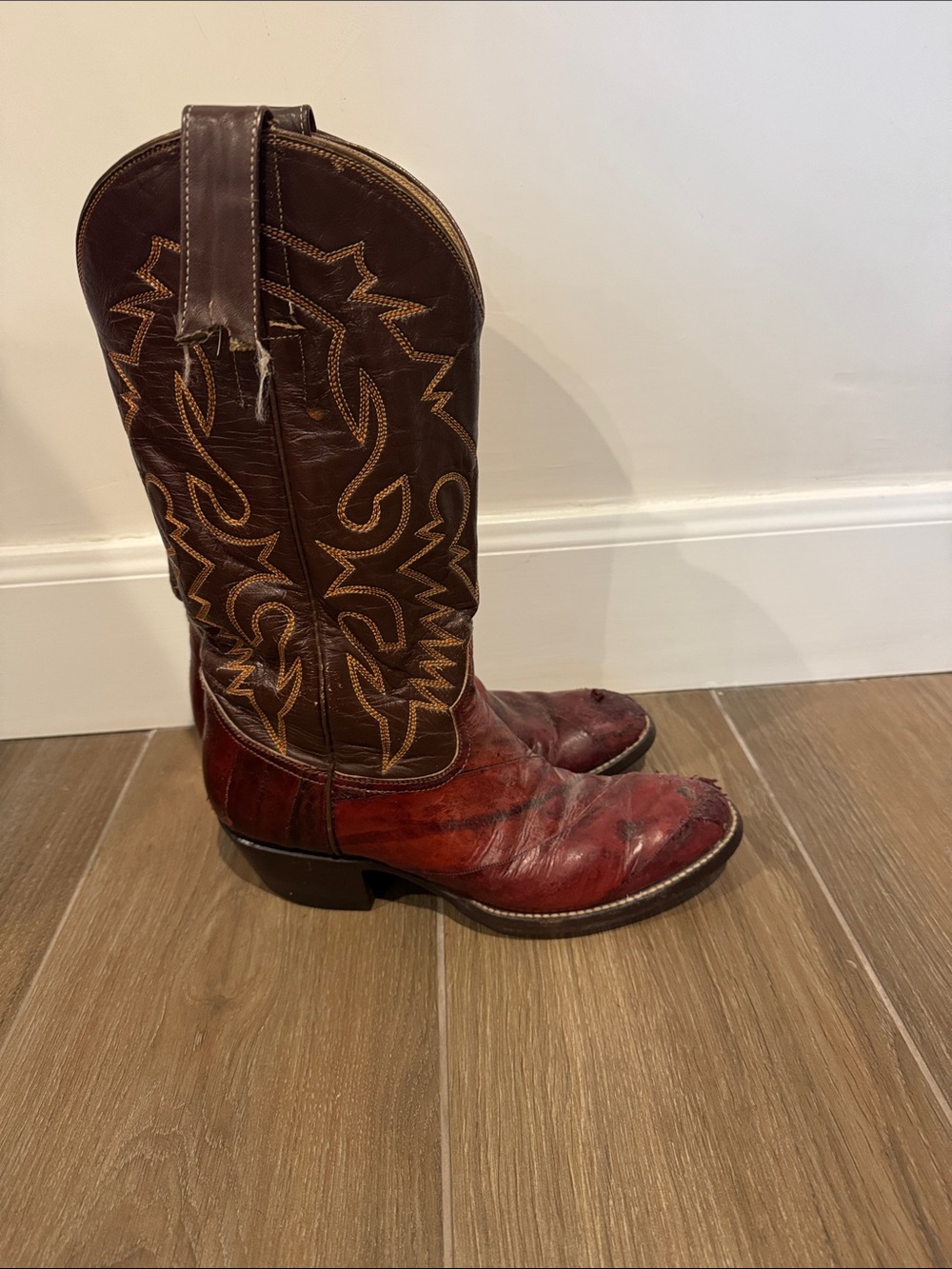 Men's Two-Tone Brown and Red Leather Cowboy Boots